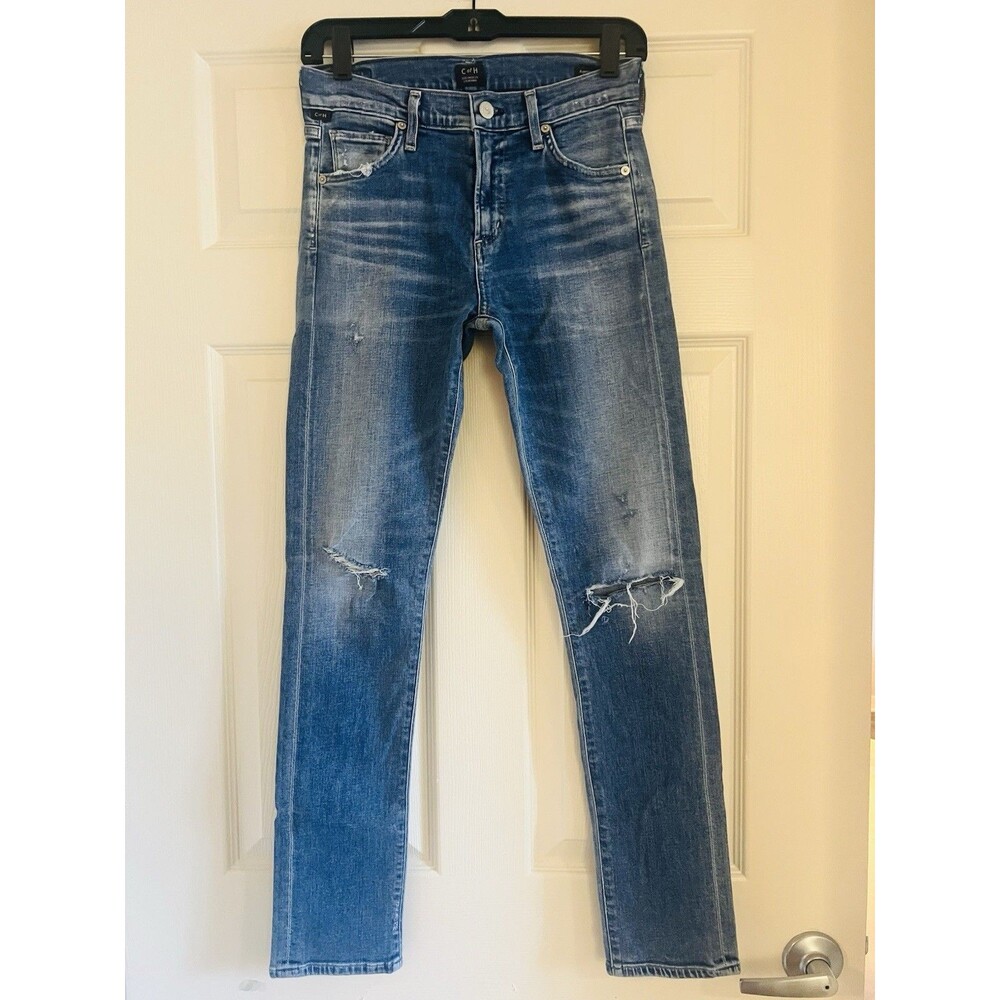 Citizens of Humanity Distressed Agnes Slim Straight Jeans 4/ 27 Blue Grunge USA
